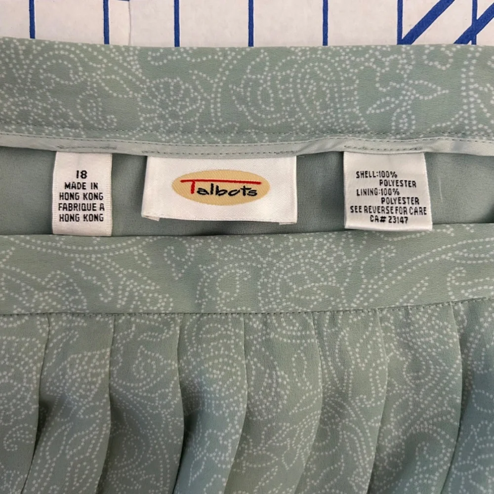 Talbot’s Pale Mint Green W/white Paisley Pattern Pleated MIDI Skirt Size 18 - Picture 4 of 10